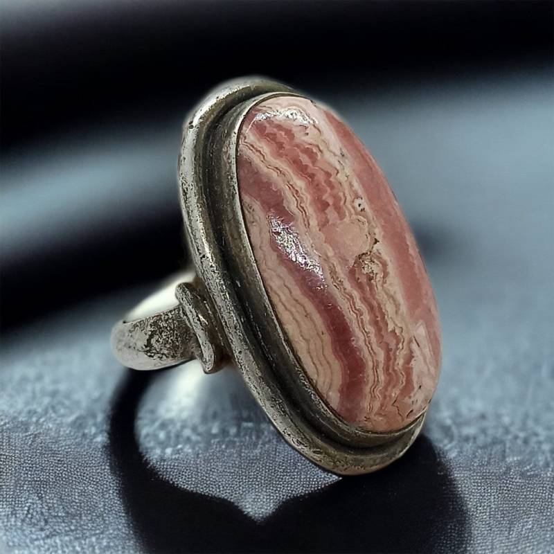 Rhodochrosit Ring Echt Silber Vintage Größe 60 19, 1mm Edelstein Edel Exklusiv Silberring Mit Patina Damen Design von EyecatchersJuwellery
