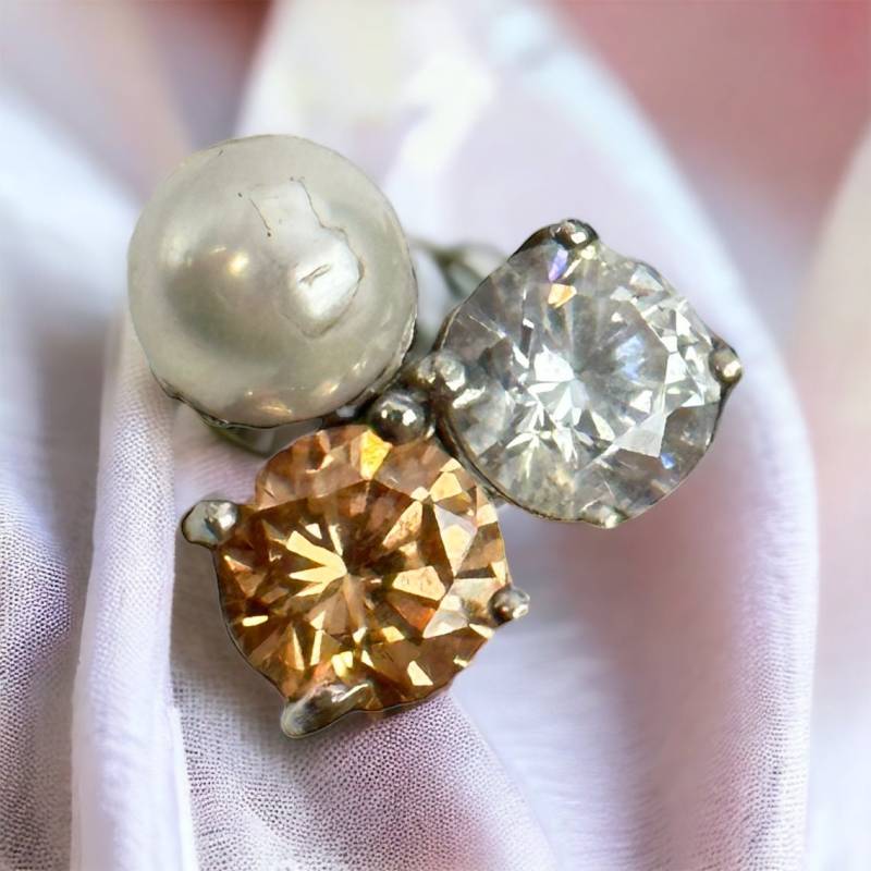 Ring 925Er Silber Verstellbar Zirkonia Perle Exklusiver Eyecatcher Selten Retro Zeitlos Modern Luxus Fashion Rarität von EyecatchersJuwellery