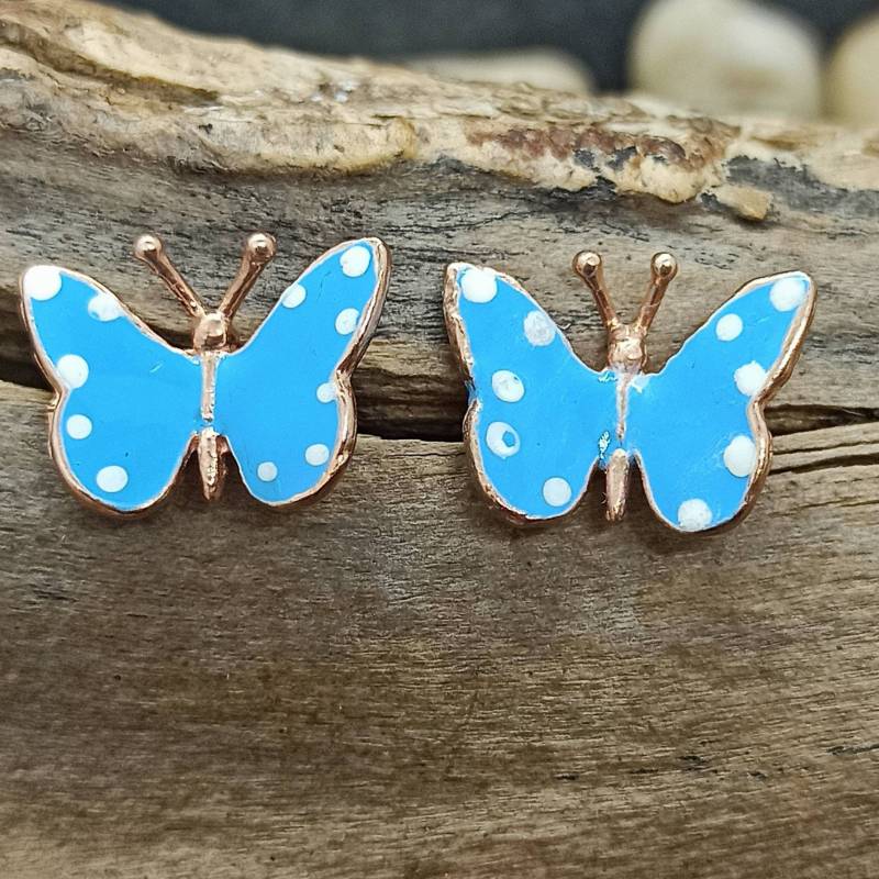 Schmetterling Ohrstecker 925Er Silber Ca. 15 X 11mm Vintage Design Ohrringe Geschenk Damen Kinder Patina Hand Bemalt von EyecatchersJuwellery