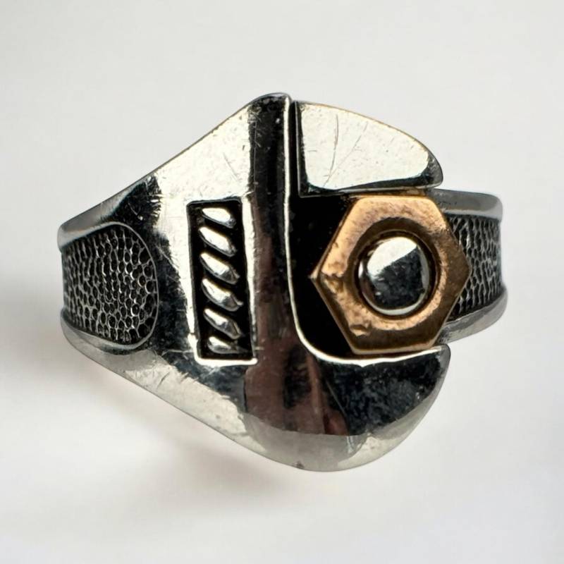 Schraubenschlüssel Ring 925Er Silber 22, 6mm Gr. 71 Patina Geschenk Herren Silberring Modern Stylisch Exklusiv Retro Engländer Rarität von EyecatchersJuwellery