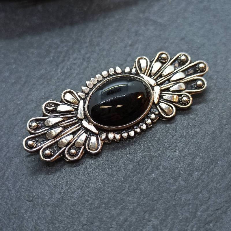Seltene Onyx Brosche 900Er Silber Ca. 60 X 20mm Exklusiv Vintage Design Damen Eyecatcher Edel Geschenk Edelstein Retro Rarität von EyecatchersJuwellery