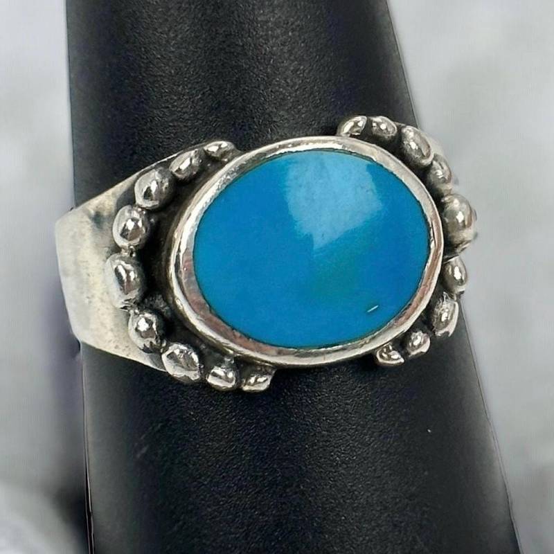 Türkis Ring 19, 5mm Gr. 61 925Er Silber Design Vintage Massiv Geschenk Damen Edel Eyecatcher Silberring Patina Herren Retro Zeitlos von EyecatchersJuwellery