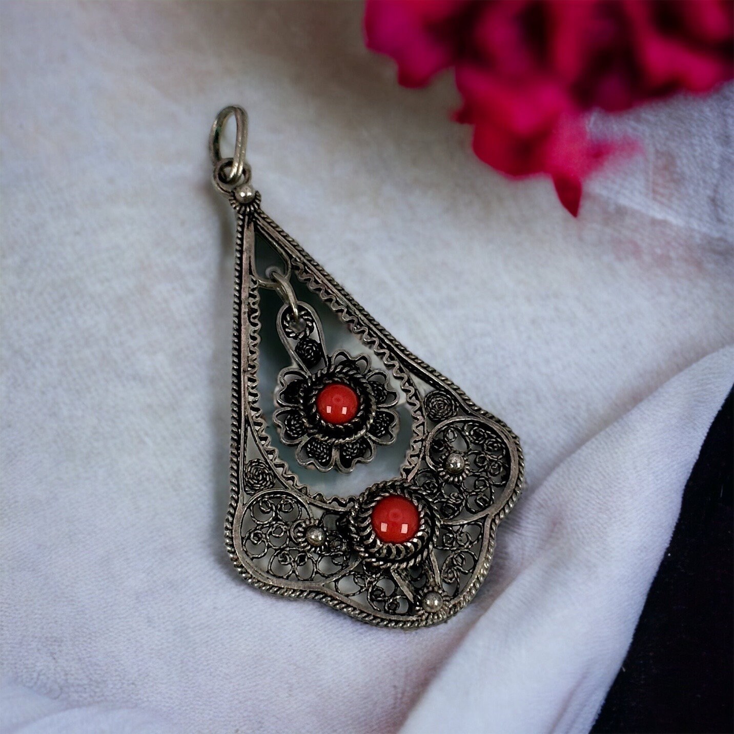 Vintage Kettenanhänger Echt Silber Edelsteine Geschenkidee Retro Ca. 64 X 34mm Anhänger Exklusiv Selten Rarität Alt Folklore von EyecatchersJuwellery
