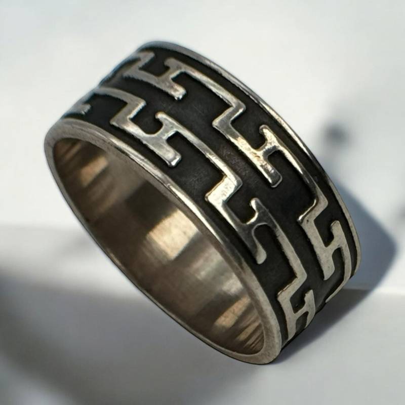 Vintage Ring 925Er Silber 21mm Gr. 66 Patina Geschenk Damen Herren Exklusiv Silberring Muster Struktur Modern Stylisch Griechisch Luxus von EyecatchersJuwellery