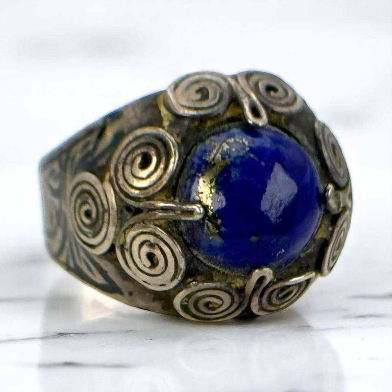 Vintage Ring Echt Silber Gr. 62 19, 7mm Damen Herren Silberring Geschenk Exklusiv Patina Design Alt Selten Eyecatcher Lapislazuli Antik von EyecatchersJuwellery