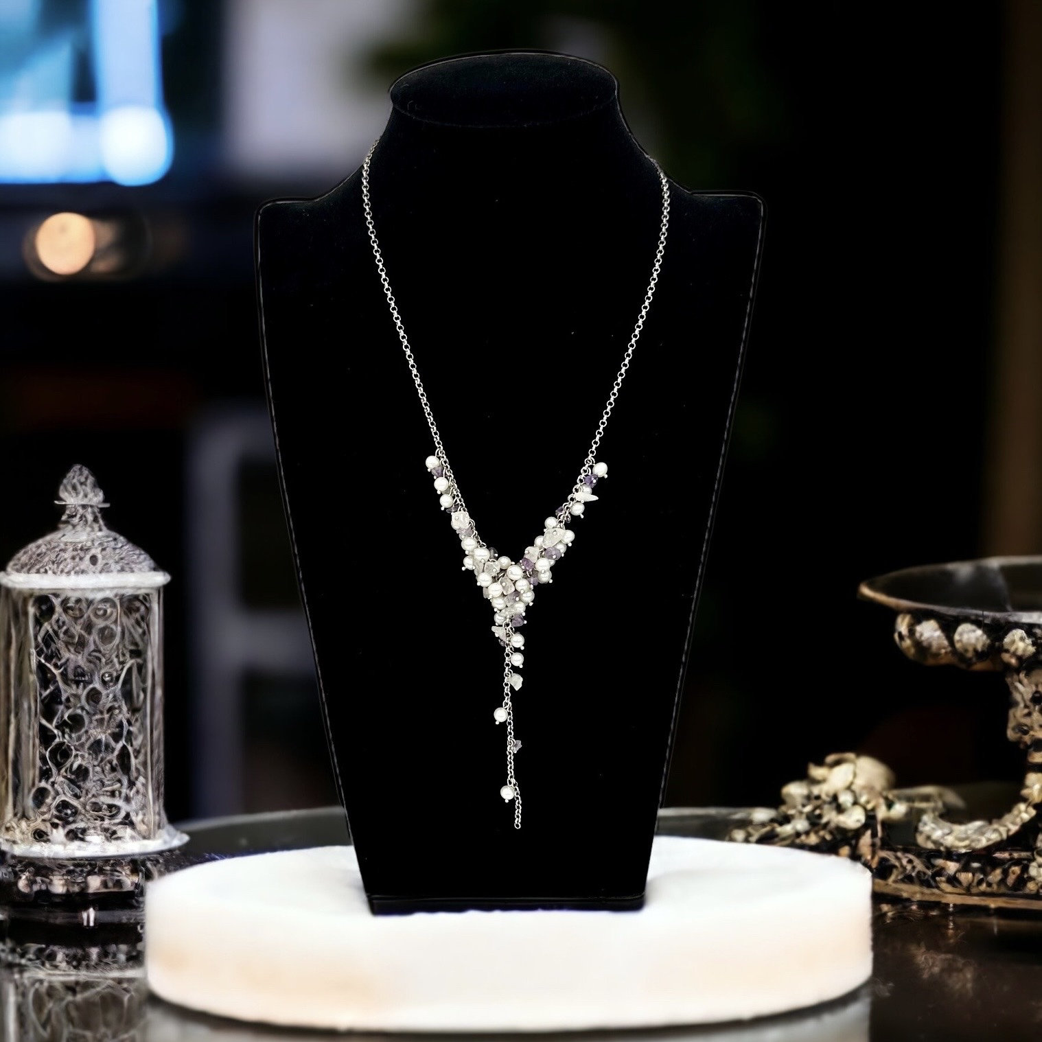 stilvolle Silberkette 925Er Silber Ca. 40cm Lang Vintage Exklusiv Zeitlos Damen Edelsteine Perlen Kette Collier Halskette Edel Luxus Modern von EyecatchersJuwellery