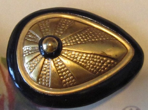 Seltene Vintage Schwarz Und Gold Designer Kathleen Mailliard Clip Ohrringe - V-Ohr-047 Gold-Clip-Ohrringe von EyecatchersLuxuries