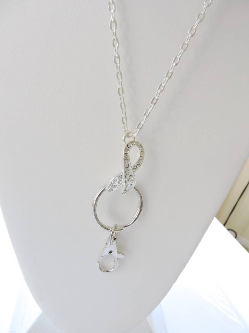 Bewusstsein Bündchen Strass-Abzeichen Schlüsselhalter, Silber Kette Schlüsselband, Kette-Abzeichen Arbeit Id Halter Foto-Id-Halter von EyeglassLanyards