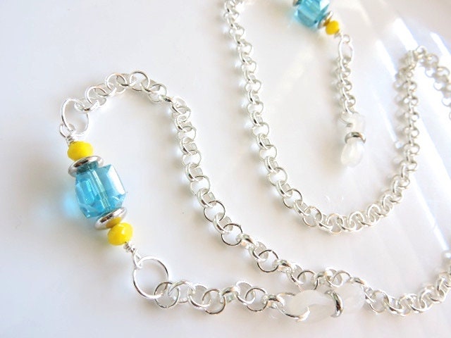 Brillen - Splashy Aqua Gelb Bling Kette Schöne Silber Halter Leine von EyeglassLanyards