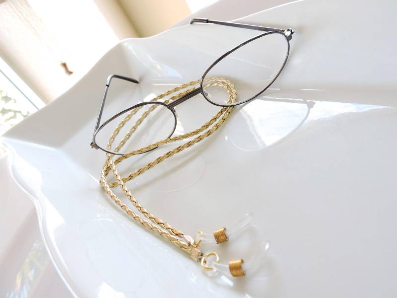 Geflochtene Leder Gold Brillen Kette - Lesen Lesebrille Halter Sonnenbrillenhalter Brillenhalter von EyeglassLanyards