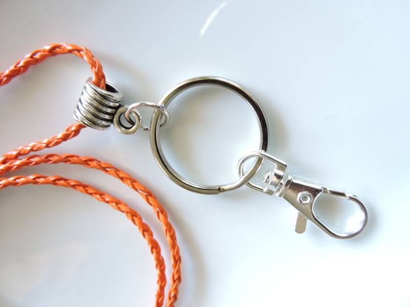 Geflochtenem Leder Orange Abzeichen Clip Holder Lanyard, Id Arbeit Badge Holder, Geflochtenes Foto von EyeglassLanyards