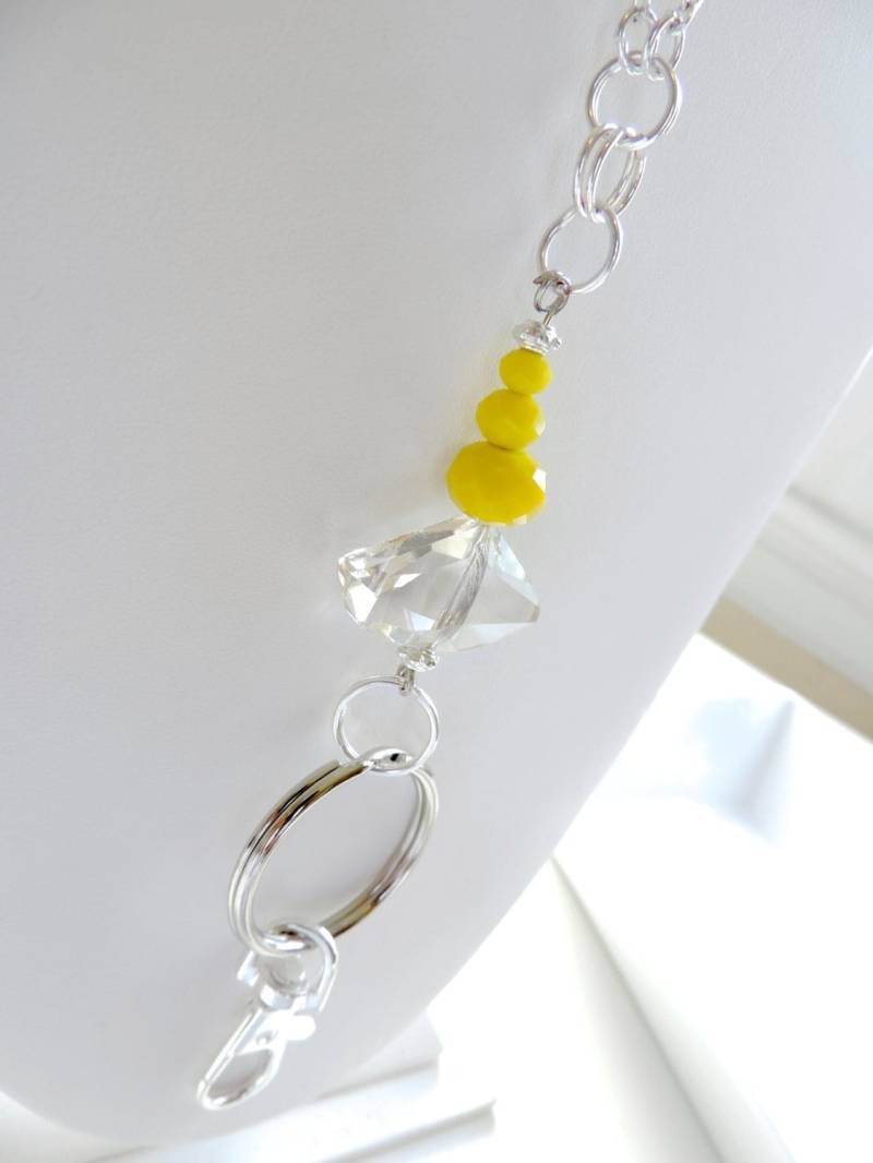 Silber-Abzeichen Schlüsselhalter, Silberkette Lanyard, Kette Id Plakettenhalter, Lemon Drop, Holder Foto-Schlüsselhalter von EyeglassLanyards