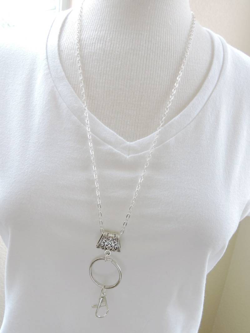 Silber Id Badge Halter, Silberkette Lanyard, Ketten Id Arbeits Halter Foto von EyeglassLanyards