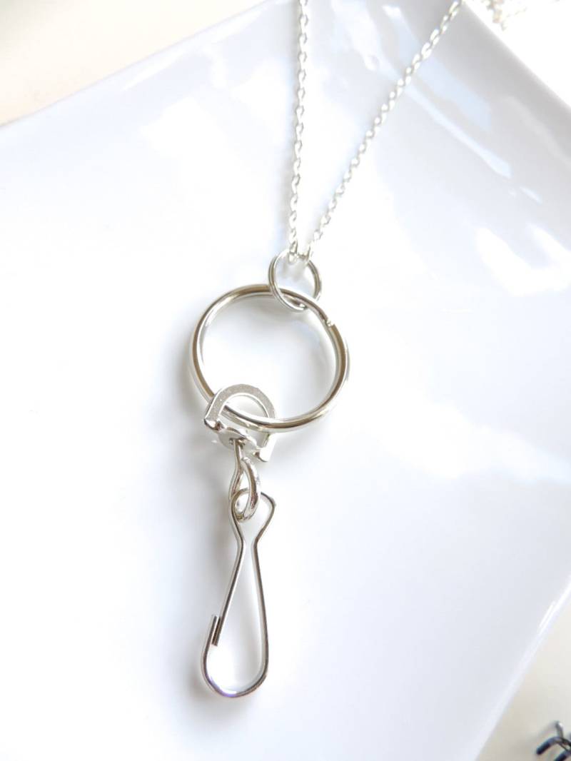 Silberne Arbeit Id Holder, Id Badge Silberkette Lanyard, Kette Holder Foto von EyeglassLanyards