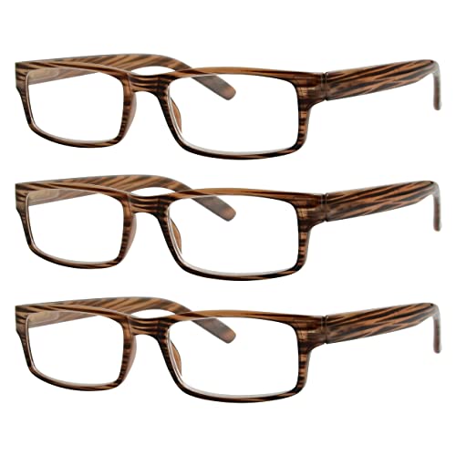 Eyekepper 3 Pack Holzmaserung Lesebrille mit Federscharnier Herren Brown-Streifen +2,50 von Eyekepper