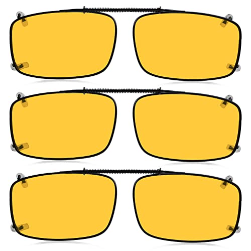 Eyekepper 3 Pack Polarisierte Gelbe Clip-On Sonnenbrillen mit Federschnalle für große Nachtfahrten, über der Brille tragbar, 54x34MM von Eyekepper