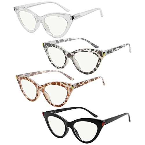 Eyekepper 4-Pack Progressive Multifocus Lesebrille Blaues Licht Blockieren für Frauen Cat-eye No Line Multifocus Leser + 1.00 von Eyekepper