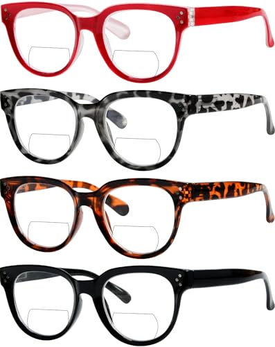 Eyekepper 4er-Pack Bifokal-Lesebrille Damen Stilvolle Bifokal-Lesebrille Klare Linse +1.00 von Eyekepper