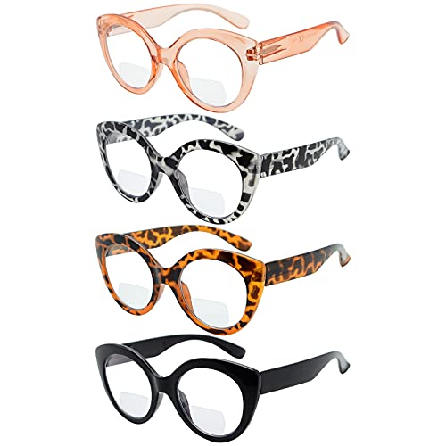 Eyekepper 4er Pack Bifokale Lesebrille - Übergroße Gleitsichtbrille Runde Mode Brille für Damen von Eyekepper
