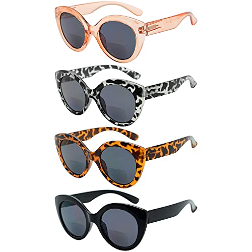 Eyekepper 4er Pack Bifokale Lesebrille - Übergroße Gleitsichtbrille Runde Mode Sonnenbrillen für Damen von Eyekepper