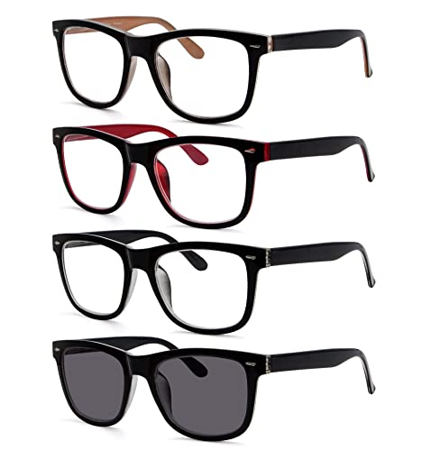 Eyekepper 4er Pack Damen Herren Lesebrille mit Große Quadratische Gläsern und Federscharniere Lesehilfe Sehhilfe von Eyekepper