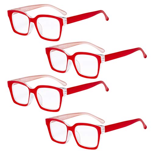 Eyekepper 4er Pack Damenbrille - Übergroße quadratische Brille für Damen Rot +2.00 von Eyekepper