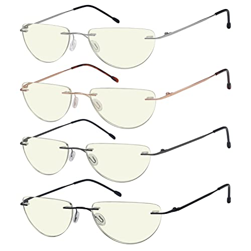 Eyekepper 4er-Pack Randlose Lesebrille Anti Blaulicht Blocking Leichtgewicht Damen Herren Halbmond Leser +1,50 von Eyekepper