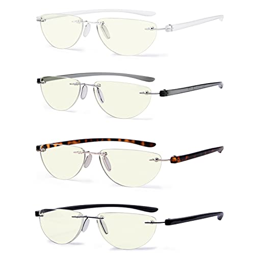 Eyekepper 4er Pack Randlose Lesebrille Blaulichtfilter Brille Damen Herren Halbmond Lesebrille +2.00 von Eyekepper