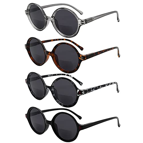 Eyekepper 4er Pack Retro Runde Bifokale Lesebrille - Bequem Gleitsichtbrille Sonnenbrillen für Damen von Eyekepper