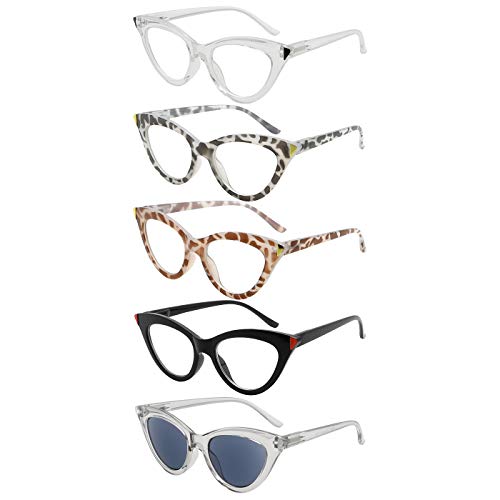 Eyekepper 5 Pack Modische Lesebrille für Damen Katzenauge Moley Lesehilfe mit Große Quadratische Gläsern und Federscharniere + 1.75 von Eyekepper