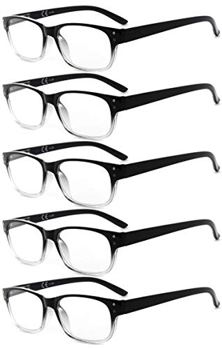 Eyekepper 5er Pack Lesebrille für Männer Federscharniere Klassische Lesebrille Schwarz-Klarer Rahmen +0,75 von Eyekepper