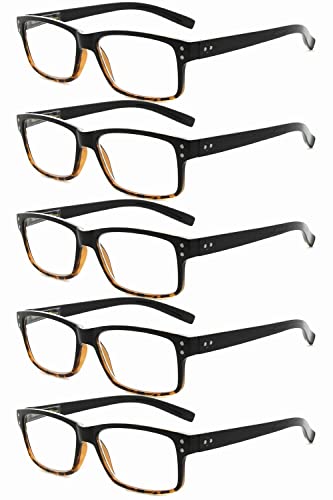 Eyekepper 5er Pack Lesebrille für Männer Federscharniere Klassische Lesebrille Schwarz-Tortoise Rahmen +0,75 von Eyekepper