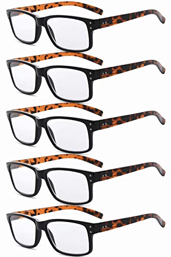 Eyekepper 5er Pack Lesebrille für Männer Federscharniere Klassische Lesebrille Schwarzer Rahmen mit Tortoie Bügel +1,00 von Eyekepper