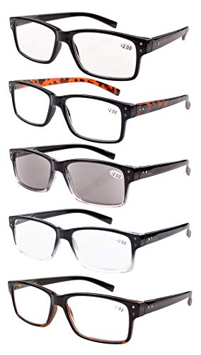 Eyekepper 5er-Pack Lesebrille für Männer Inklusive Lese-Sonnenbrille Federscharniere Klassische Leser +1,00 von Eyekepper