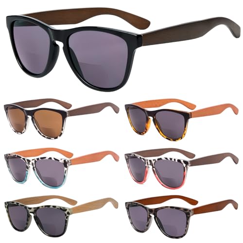 Eyekepper 7 Pack Bifokale Sonnenbrille Stilvolle Sonnen Lesebrille mit Holzbügel für Damen von Eyekepper