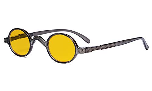 Eyekepper Blaulicht-Schuztbrille - Anti-Computer-Bildschirm Blendung, UV-Strahlung schutz Rund Brillen für Damen und Herren. Benrsteinfarbiger Filtergläser mit Federscharnieren - Grau +2.00 von Eyekepper