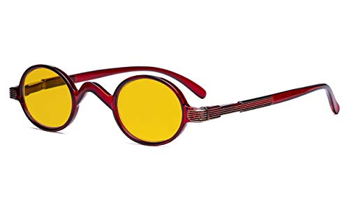 Eyekepper Blaulicht-Schuztbrille - Anti-Computer-Bildschirm Blendung, UV-Strahlung schutz Rund Brillen für Damen und Herren. Benrsteinfarbiger Filtergläser mit Federscharnieren - Rot +1.00 von Eyekepper