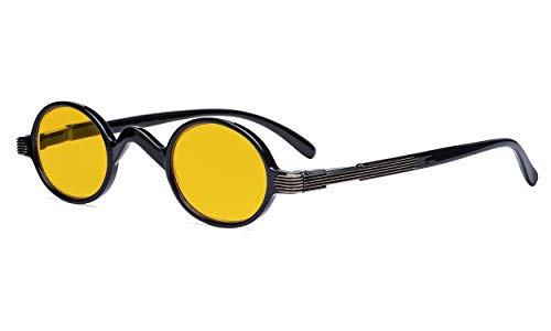 Eyekepper Blaulicht-Schuztbrille - Anti-Computer-Bildschirm Blendung, UV-Strahlung schutz Rund Brillen für Damen und Herren. Benrsteinfarbiger Filtergläser mit Federscharnieren - Schwarz +2.00 von Eyekepper