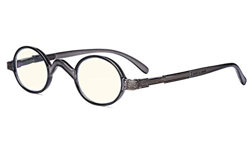 Eyekepper Blaulichtfiltergläser Blendfreie Leichtgewichts Computer Lesebrille - Kleine,runde UV-Strahlen Schutz -Lesebrillen für Damen Herren die mit Federscharnieren - Grau +0.50 von Eyekepper