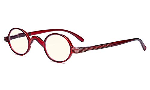 Eyekepper Blaulichtfiltergläser Blendfreie Leichtgewichts Computer Lesebrille - Kleine,runde UV-Strahlen Schutz -Lesebrillen für Damen Herren die mit Federscharnieren - rot +3.50 von Eyekepper