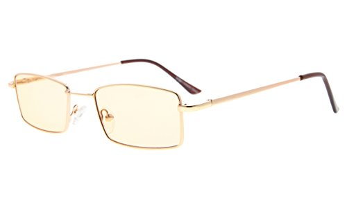 Eyekepper Erinnerung Titanium Brücke Computer Brille 50% blaues Licht blockierende Lesebrille Bernstein getönte Gläser (Gold,+1.00) von Eyekepper