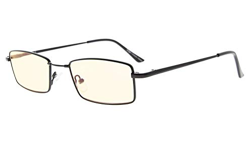 Eyekepper Erinnerung Titanium Brücke Computer Brille 50% blaues Licht blockierende Lesebrille Bernstein getönte Gläser (Schwarz,+1.50) von Eyekepper