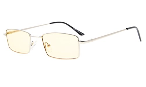 Eyekepper Erinnerung Titanium Brücke Computer Brille 50% blaues Licht blockierende Lesebrille Bernstein getönte Gläser (Silber,+1.75) von Eyekepper