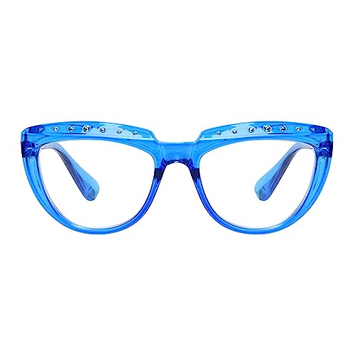 Eyekepper Lesebrille für Damen Strass Lesebrillen Oversize Halbmond Design Brillen -Blau +2,50 von Eyekepper