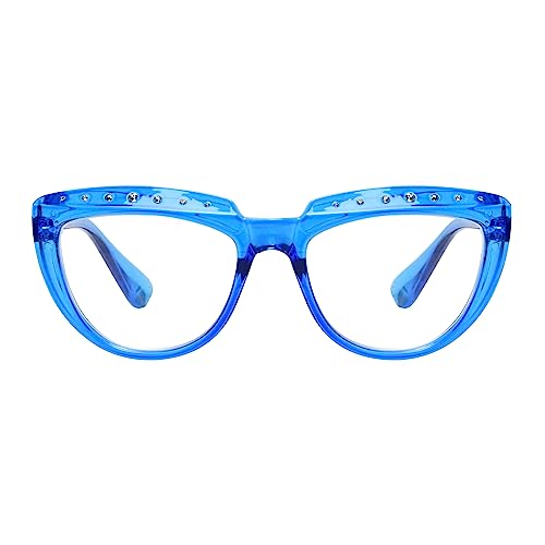 Eyekepper Lesebrille für Damen Strass Lesebrillen Oversize Halbmond Design Brillen -Blau +3,00 von Eyekepper