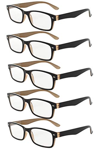 Eyekepper Lesebrille mit Federscharnieren für Damen 5er-Pack Schwarz-Brauner Rahmen Lesehilfe +2,00 von Eyekepper