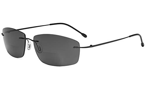 Eyekepper Rahmenlos Bifokal Sonnenbrille Frauen Männer Leicht Randlos Bifokal Leser zum lesen unter das Sonne - Schwarz/Grau Linse +1.50 von Eyekepper