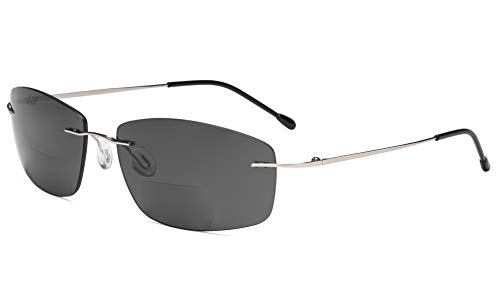 Eyekepper Rahmenlos Bifokal Sonnenbrille Frauen Männer Leicht Randlos Leser zum lesen unter das Sonne - Silber/Grau Linse +2.25 von Eyekepper