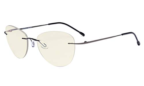 Eyekepper Randlose Gleitsichtbrille Multifokus Lesebrille Blaulichtfilter Damen Pilot Lesebrille - Metallisch Blaugrau +3.00 von Eyekepper