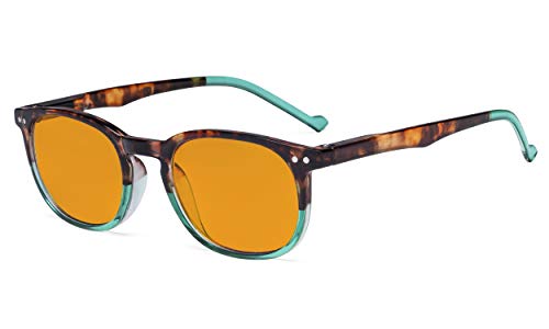 Eyekepper Retro Blau Licht Lesebrille Frauen Männer - Blockierung UV Strahl Anti Bildschirm Blendung Nachtzeit Computer Lesehilfe mit Orange Getönt Filter Linse - Schildkröte/Grün +1.75 von Eyekepper